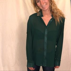 Button down with bedazzled collar